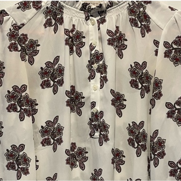 Loft Geo Henley Floral Print Blouse Cream Size XS - Picture 3 of 4